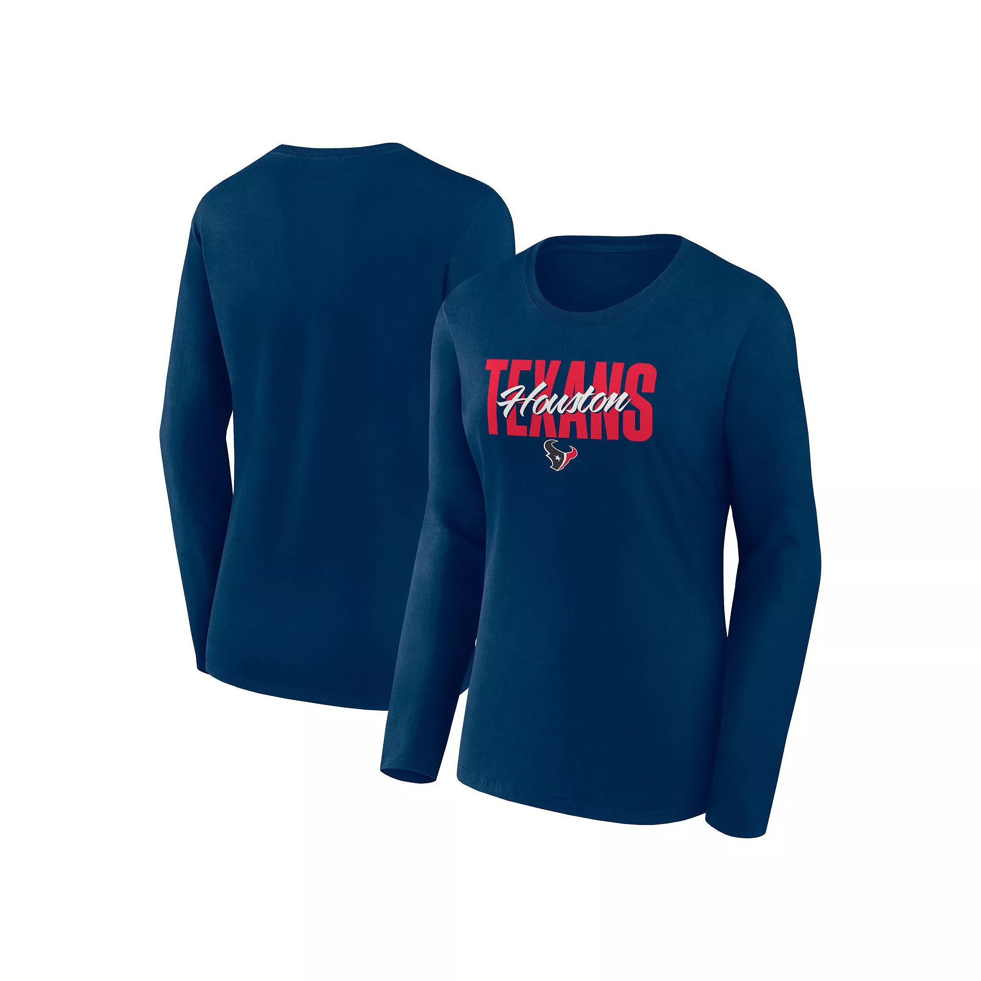 Women's Navy Houston Texans Grip Long Sleeve T-Shirt,  Product Image