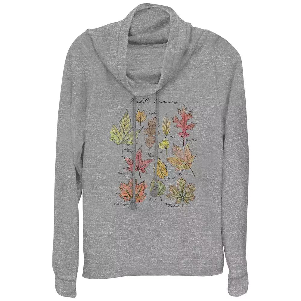 Women's Fall Leaves Cowlneck Graphic Lightweight Long Sleeve, Size: Small, Gray Grey Product Image