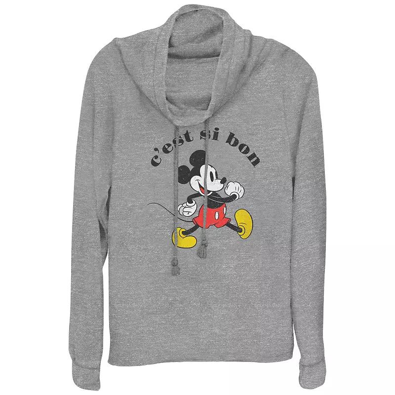 Disneys Mickey Mouse Cest Si Bon Womens Cowlneck Graphic Lightweight Long Sleeve Gray Grey Product Image