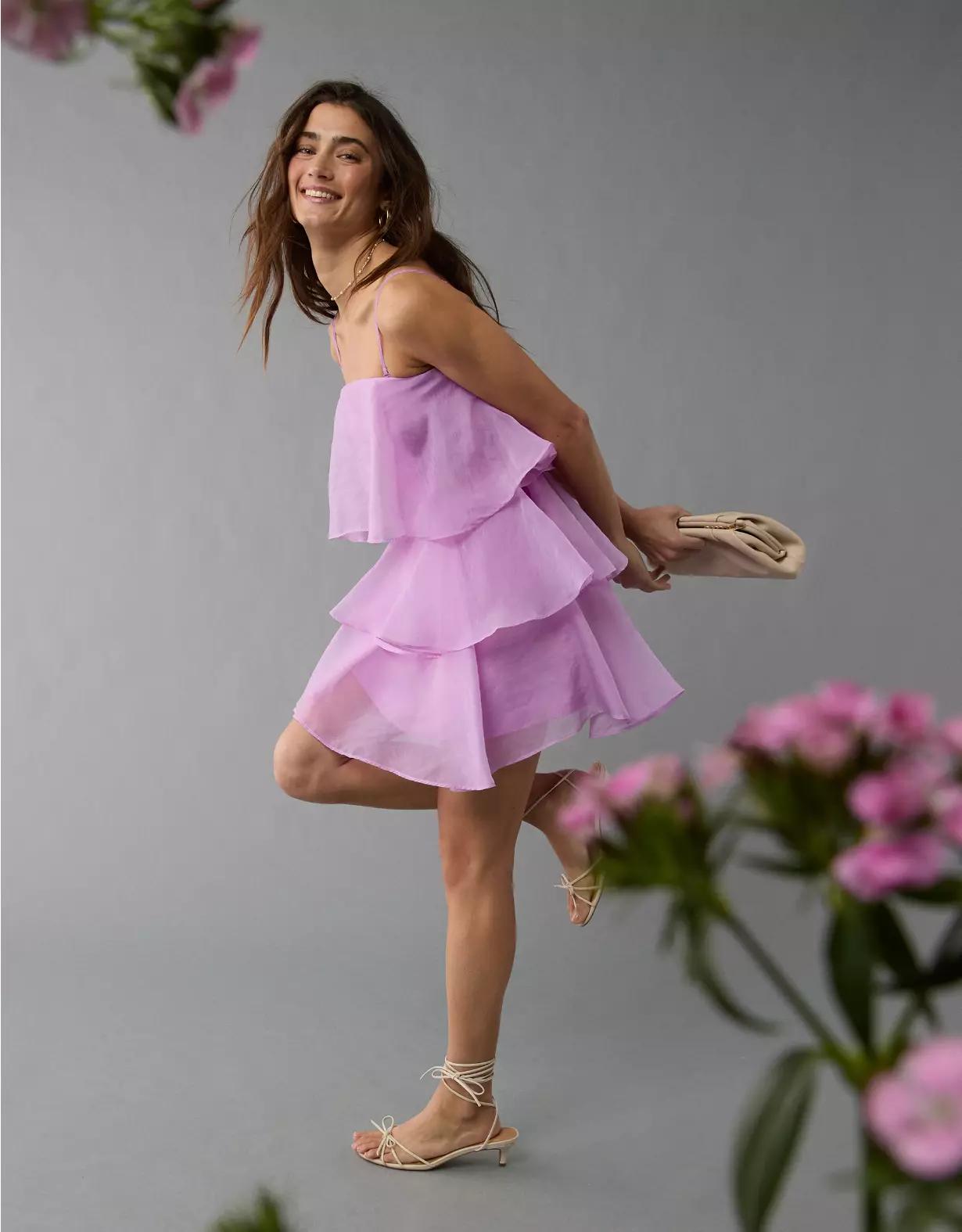 AE Strapless Ruffle Tiered Mini Dress Product Image