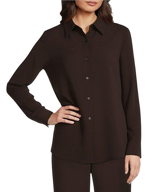 Alex Marie Piper Lightweight Soft Crepe de Chine Point Collar Long Sleeve Button Front Top Product Image