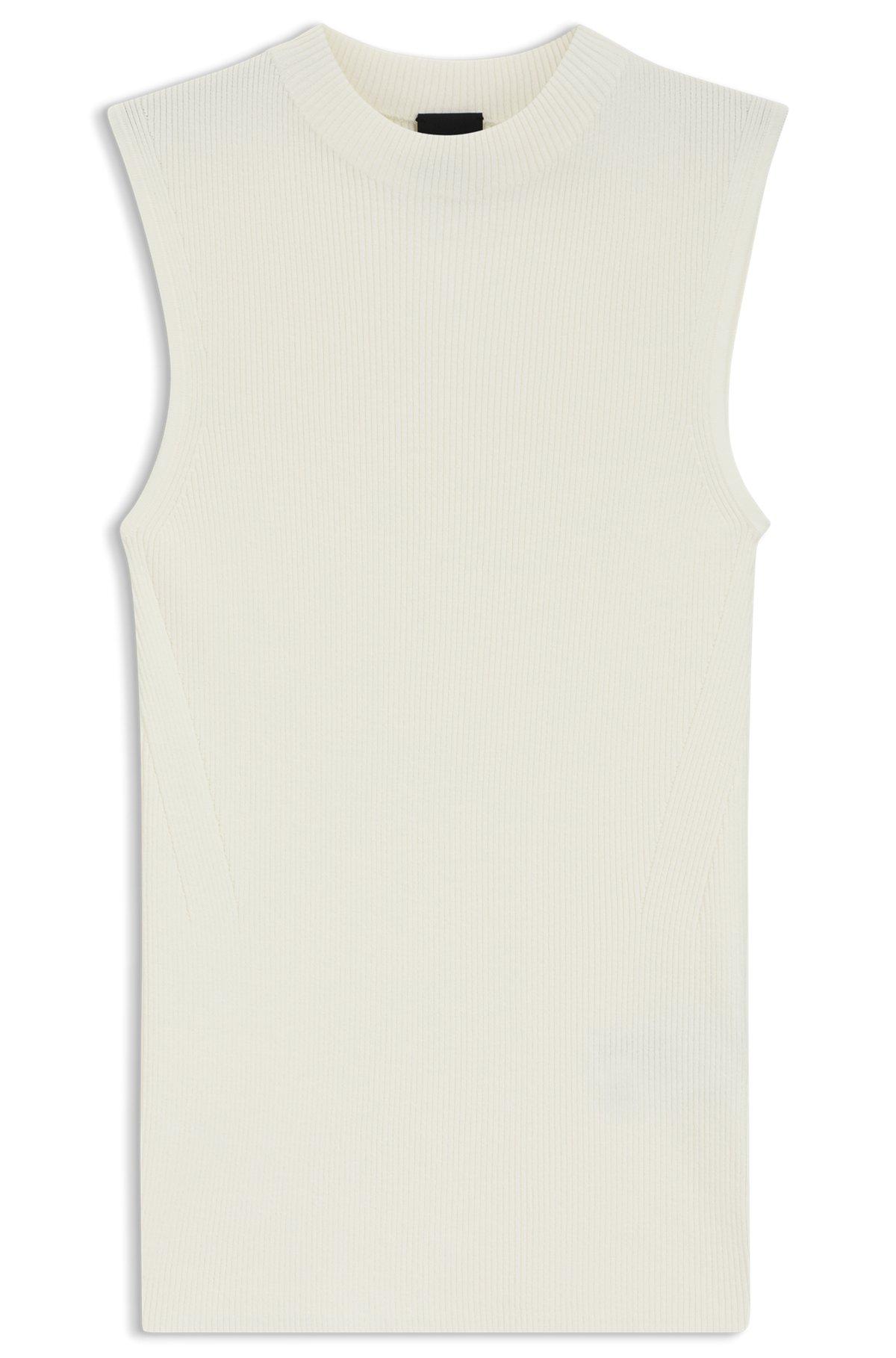 BOSS - Sleeveless mock-neck top in ribbed fabric - White Product Image