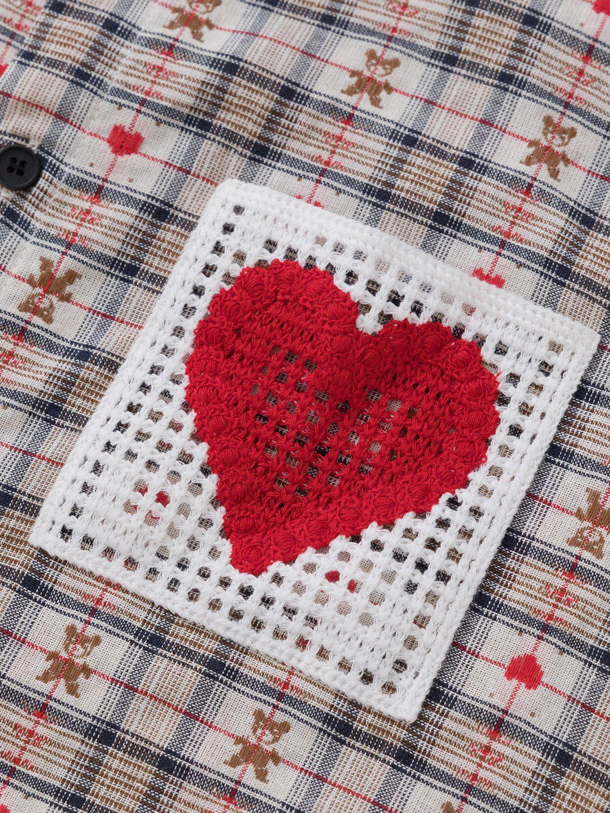 Aelfric Eden Crochet Heart Pocket Plaid Shirt Product Image