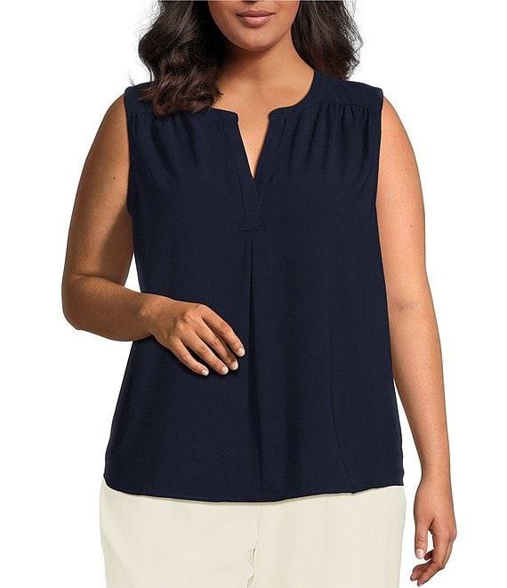Skies Are Blue Plus Size Split Neck Sleeveless Blouse Product Image