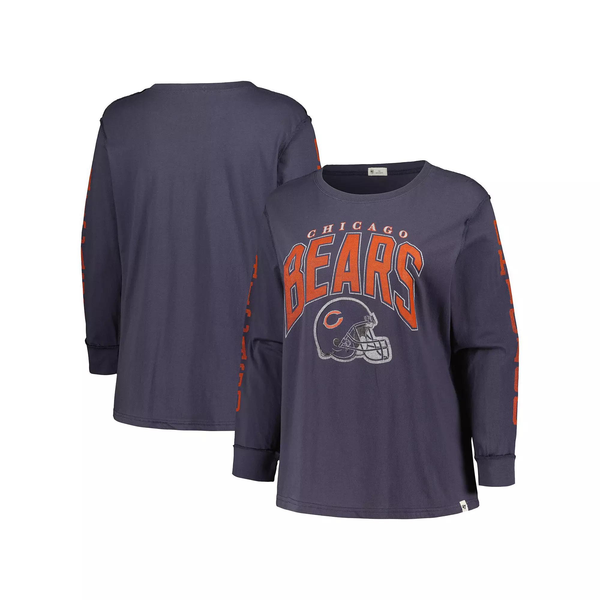 Women's '47 Navy Chicago Bears Plus Size Honey Cat SOA Long Sleeve T-Shirt, Size: 1XL, Blue Product Image