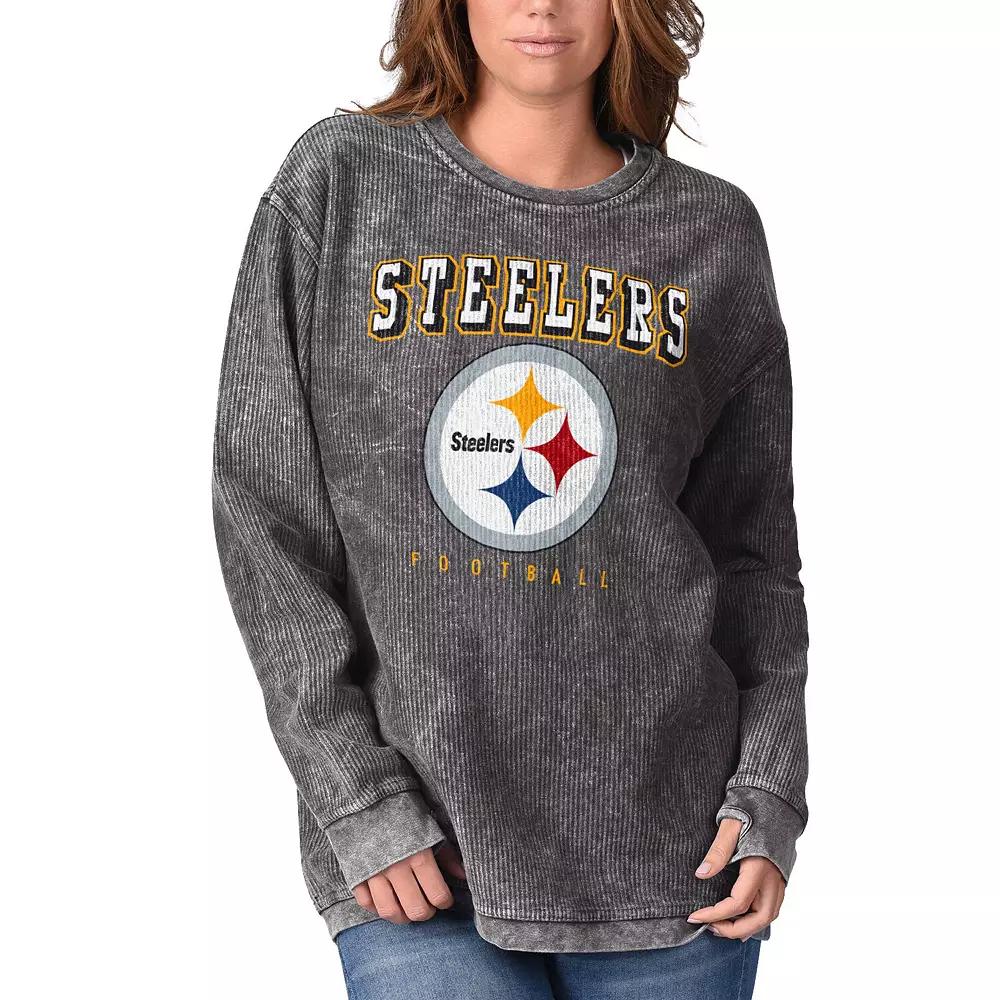 Women's G-III 4Her by Carl Banks Black Pittsburgh Steelers Comfy Cord Pullover Sweatshirt, Size: Large Product Image