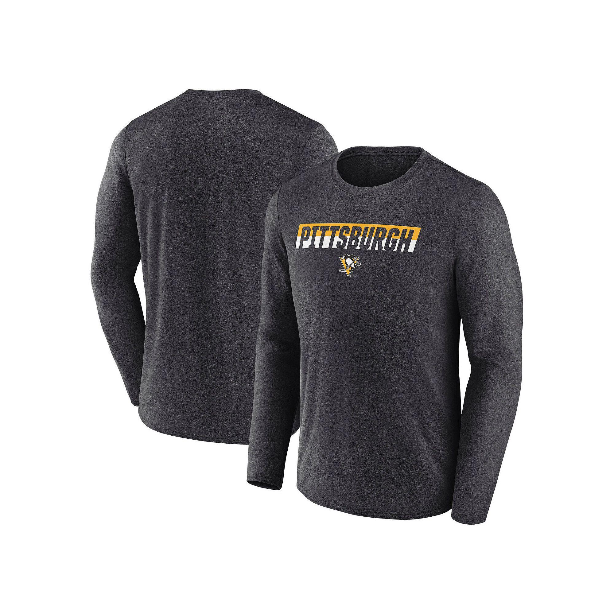 Men's Fanatics Heather Charcoal Pittsburgh Penguins Transition Long Sleeve T-Shirt,  Product Image