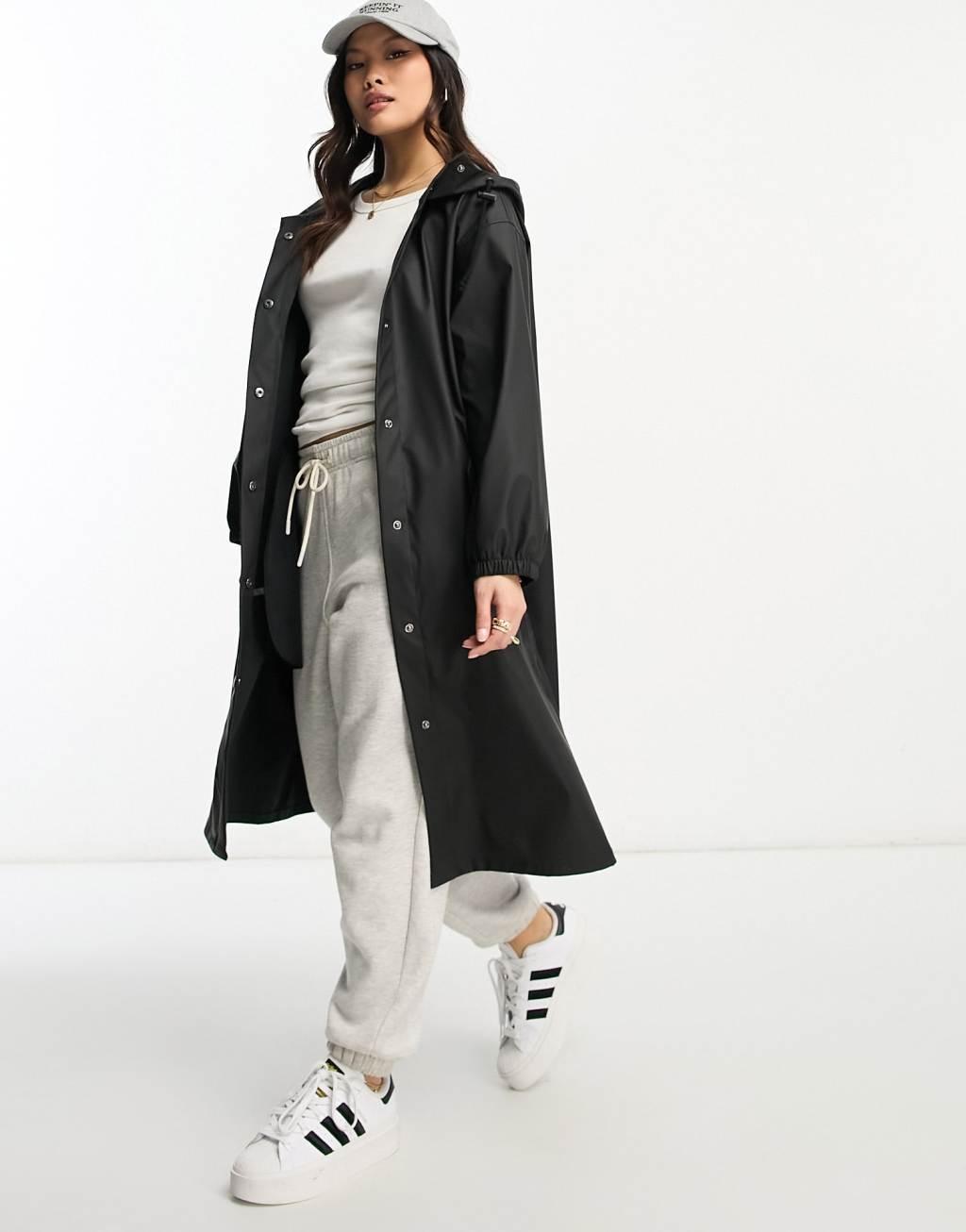 ASOS DESIGN Petite rubberized rain parka coat Product Image