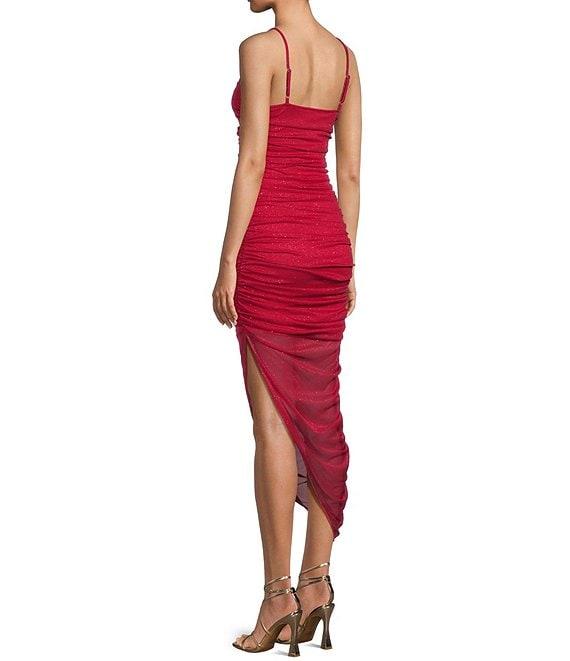 Jump Glitter Ruched Asymmetrical Hem Bodycon Dress Product Image