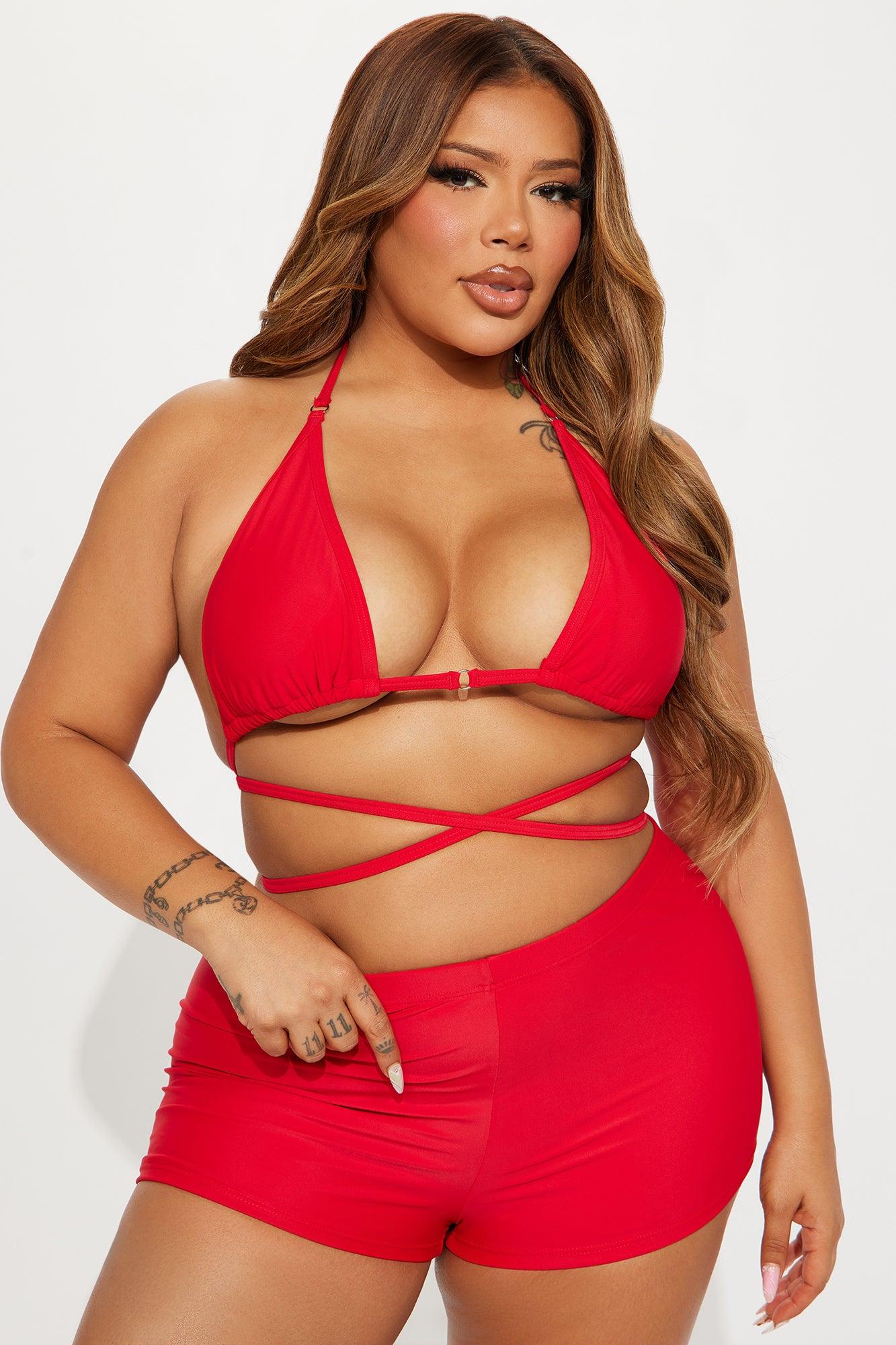 Miley Triangle 2 Piece Boyshort Bikini  - Red Product Image