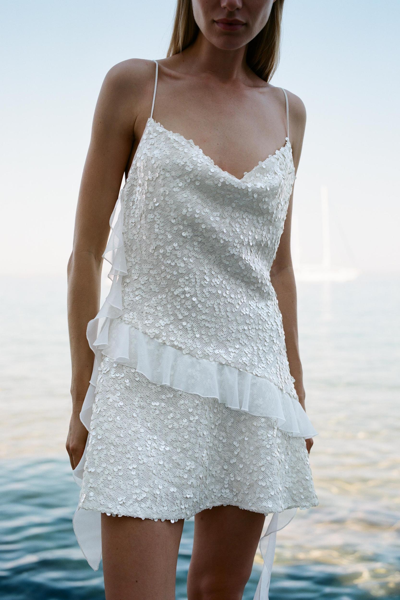 SEQUIN RUFFLE MINI DRESS Product Image