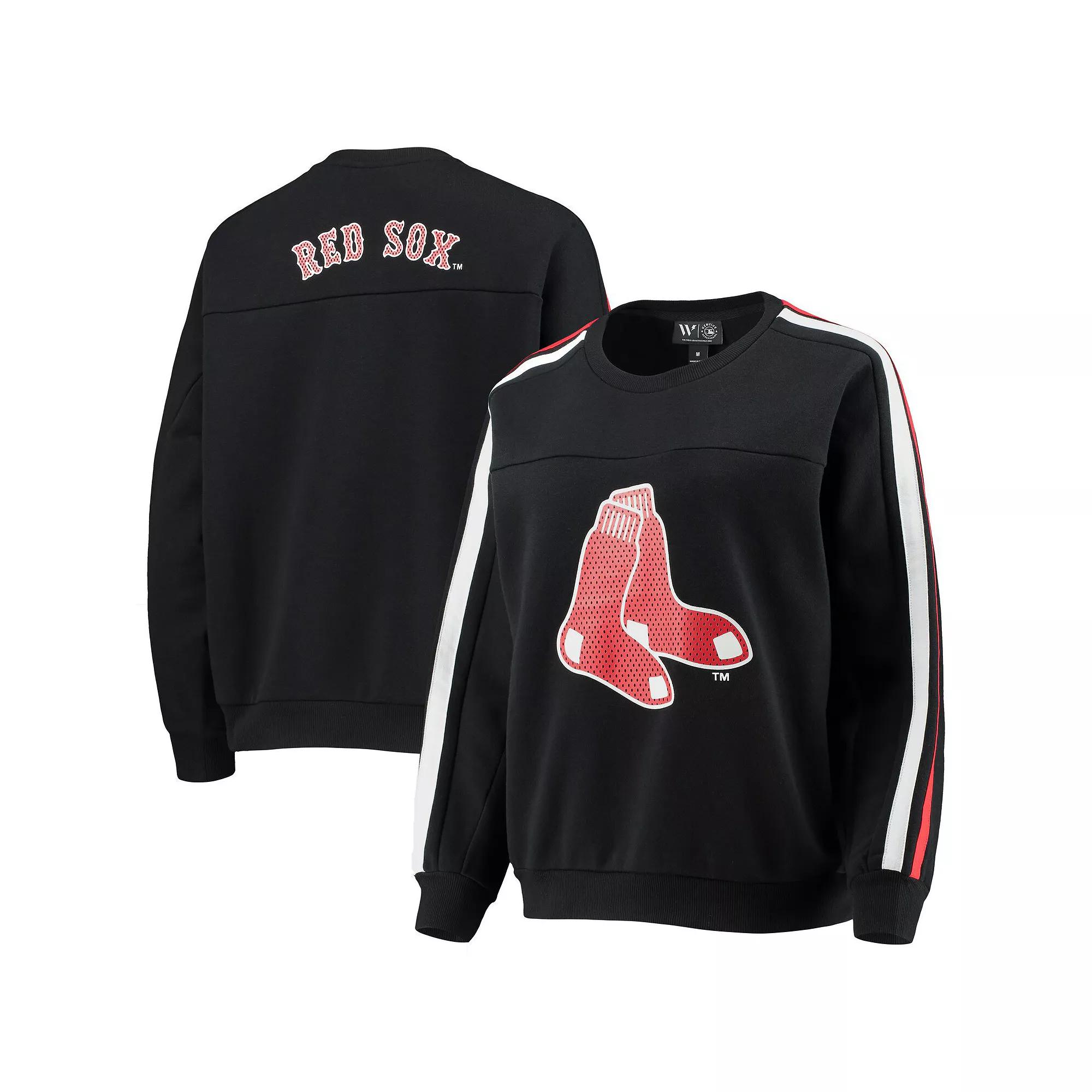 Women's The Wild Collective Black Boston Red Sox Perforated Logo Pullover Sweatshirt, Size: Medium Product Image