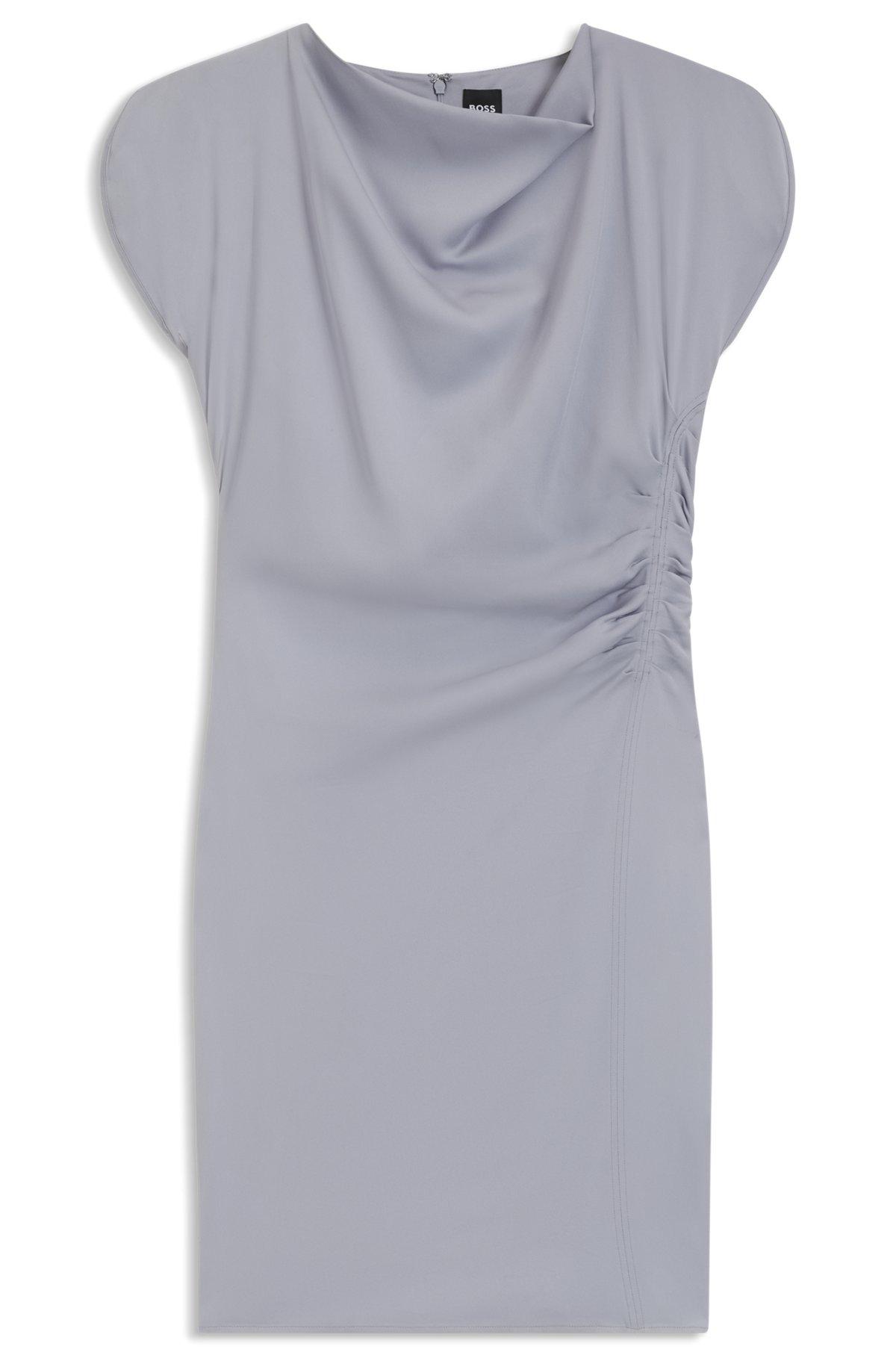 BOSS - Drape-neckline dress with gathered detail - Light Grey Product Image