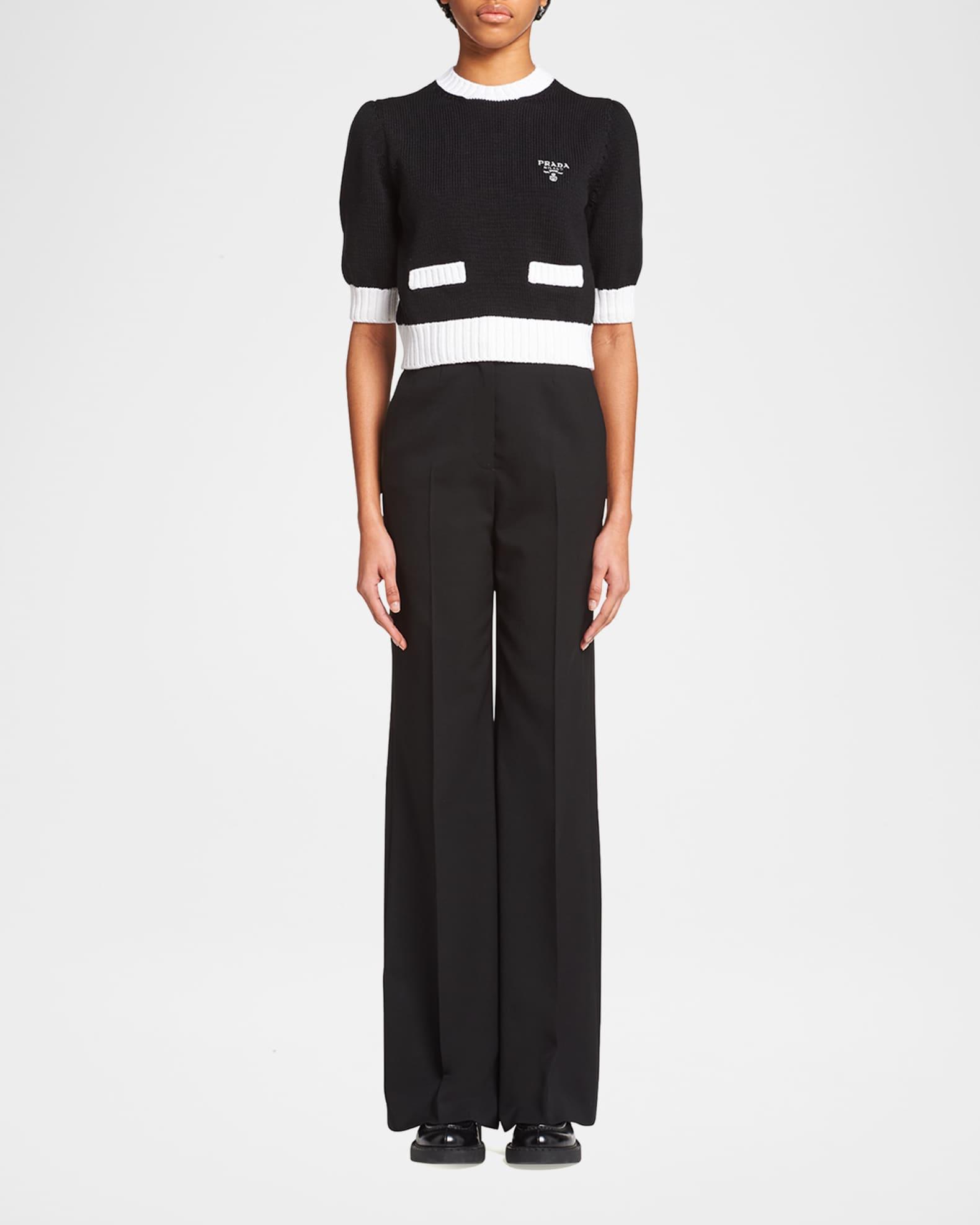 Bicolor Cropped Knit Sweater Product Image