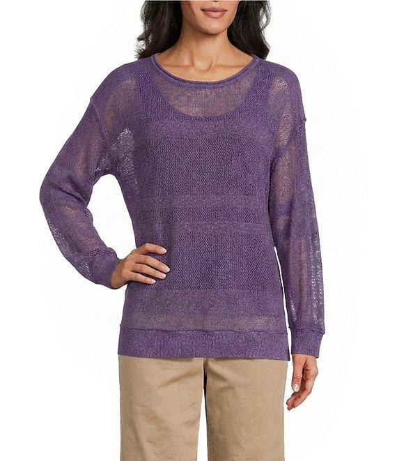Westbound Crochet 3/4 Sleeve Crew Neck Ribbed Top Product Image