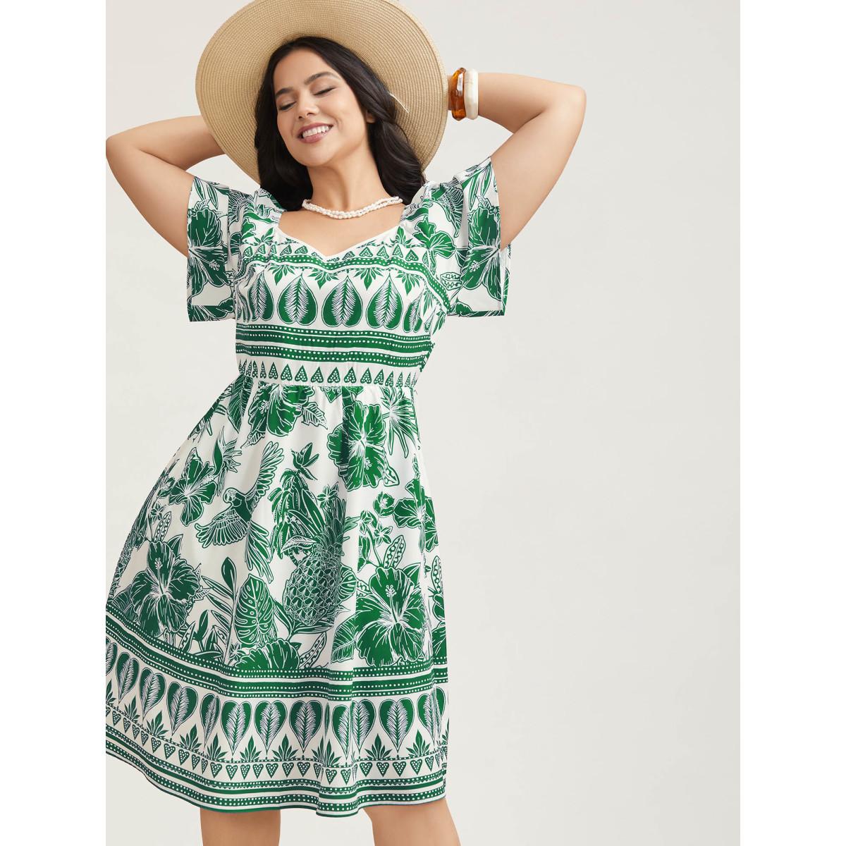 Plus Size Boho Print Fit Flare Pockets Midi Dress DarkBlue Women Resort Non Heart neckline Short sleeve Curvy BloomChic 30/6X Product Image