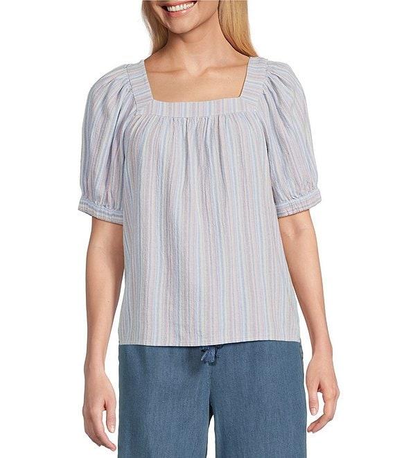 Westbound Striped Short Sleeve Square Neck Top Product Image