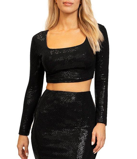 Stevie by Steve Madden Square Neck Long Sleeve Sparkle Shimmer Coordinating Top Product Image