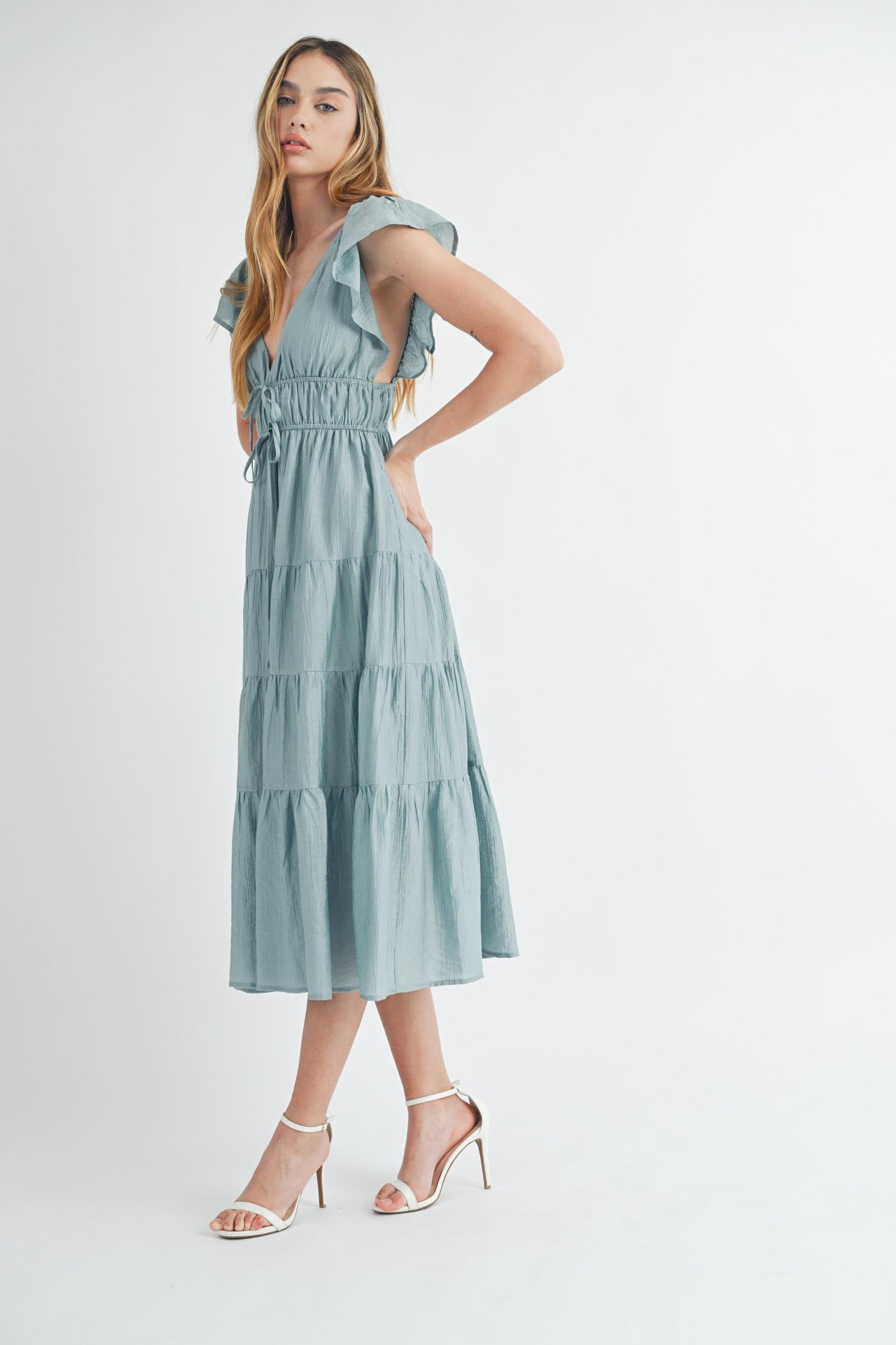 Ruffle Sleeve Summer Midi Dress Product Image