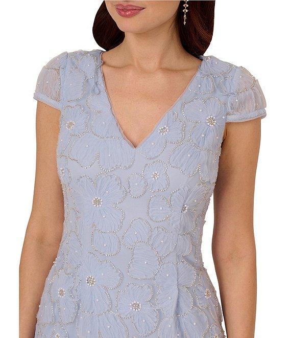 Adrianna Papell Embroidered Floral V-Neck Short Sleeve Sheath Mini Dress Product Image