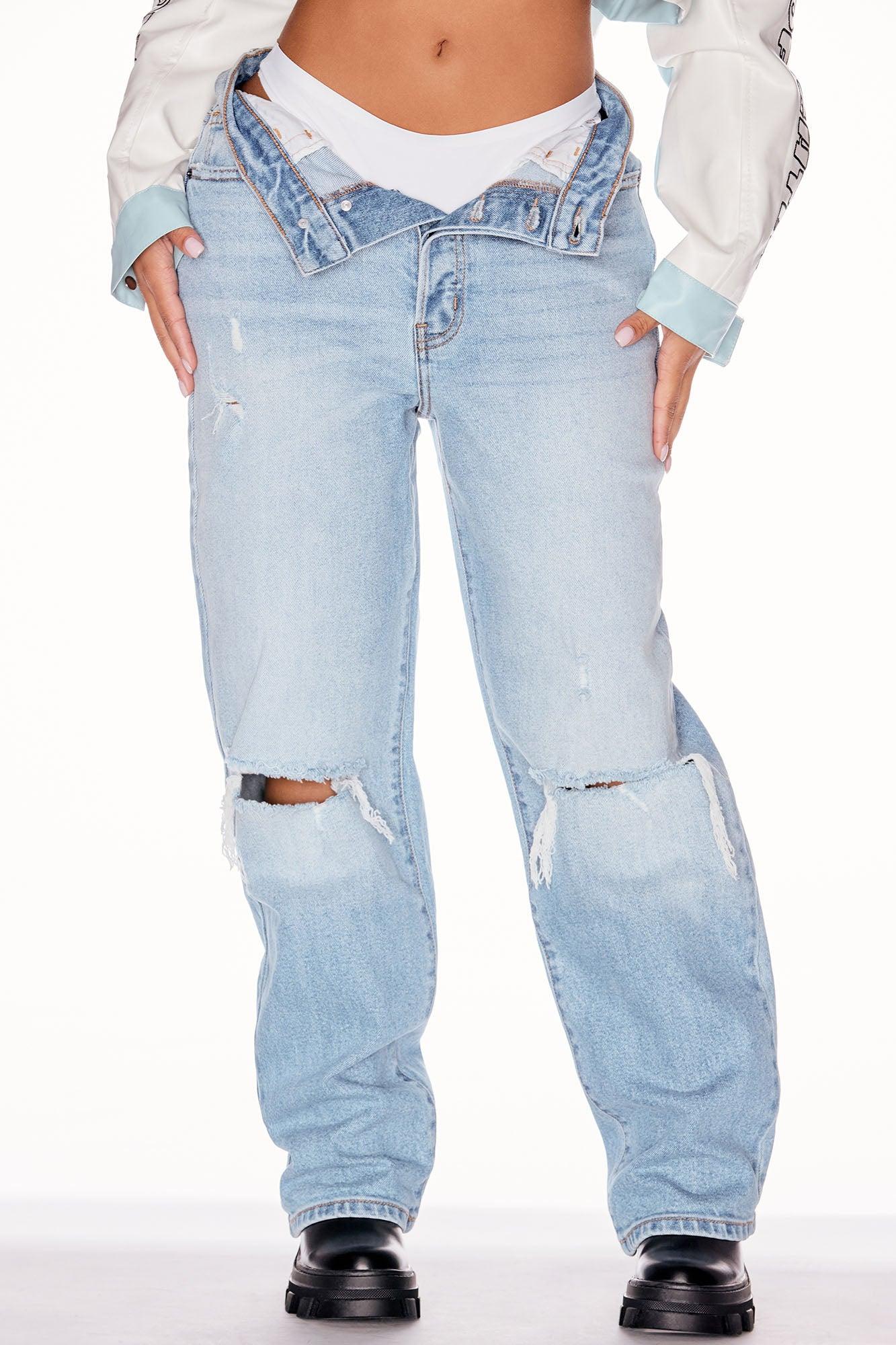 Petite As You Please Ripped Straight Leg Jeans - Light Blue Wash Product Image