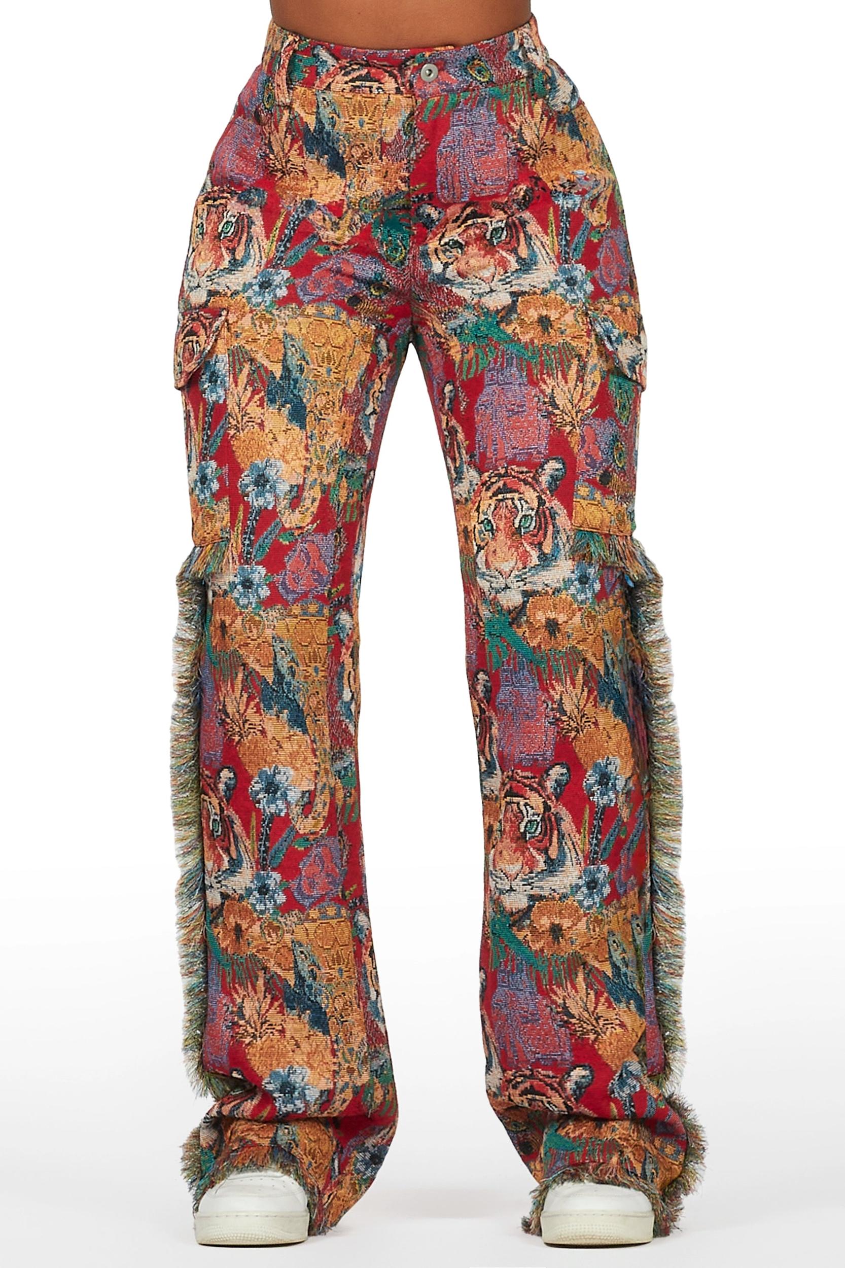 Rena Red Tapestry Stacked Pant Female Product Image
