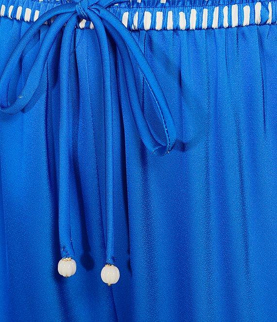 Skies Are Blue Plus Size Coordinating Border Satin Wide Leg Pants Product Image