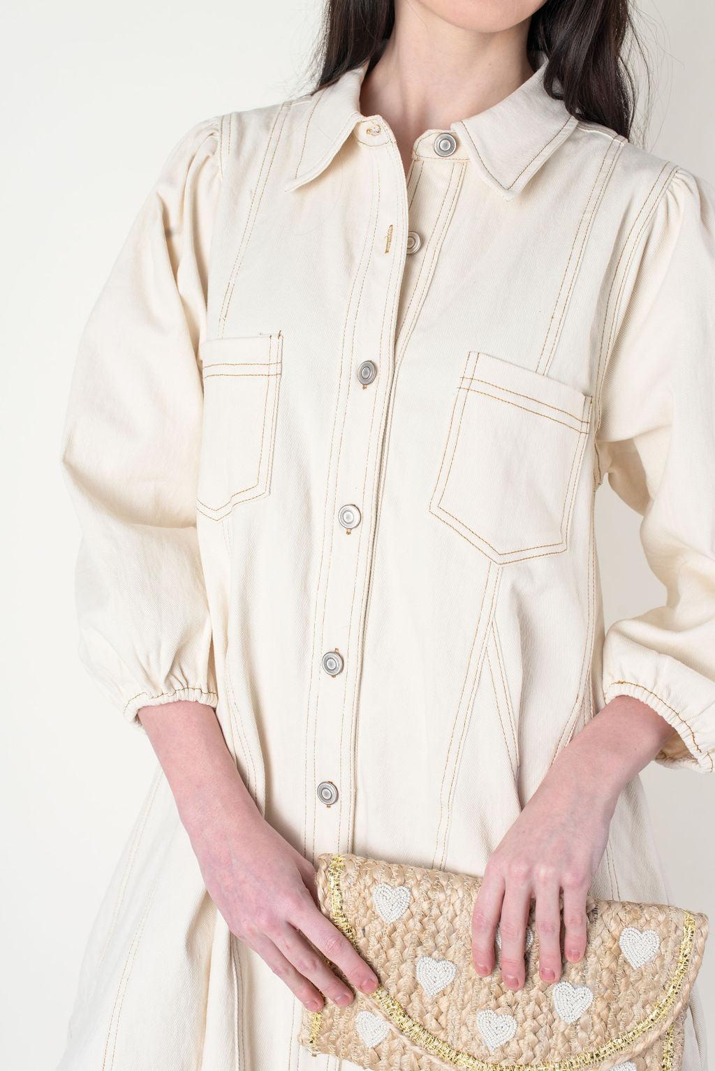 Best Behavior Denim Dress - Ecru Product Image