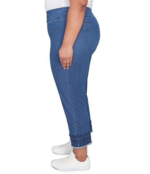 Ruby Rd. Plus Size Straight Leg Embroidered Frayed Hem Pull-On Ankle Pants Product Image