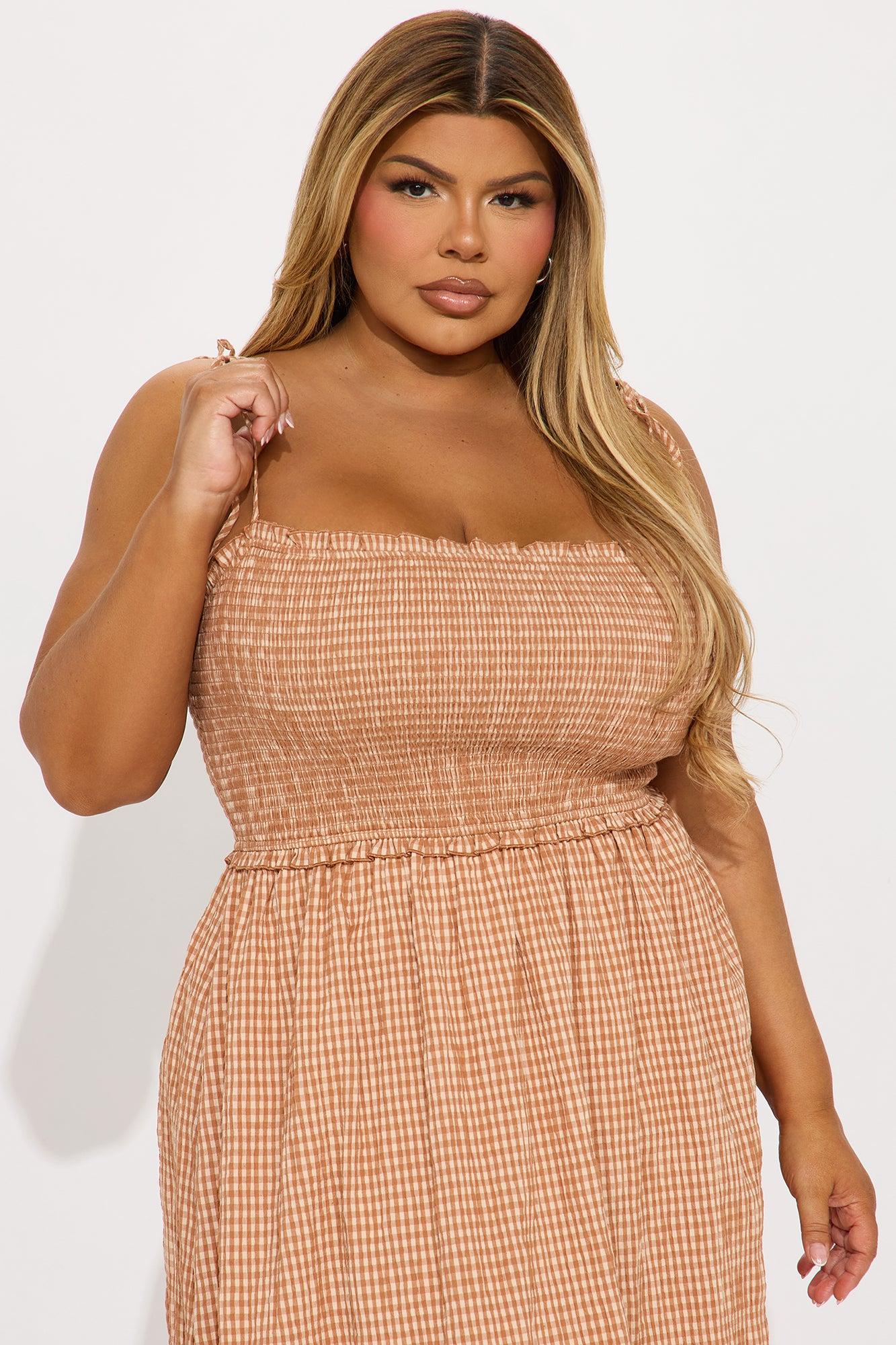 Sun Beam Smocked Midi Dress - Taupe Product Image