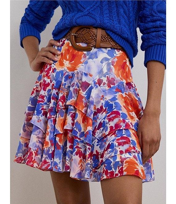 Lauren Ralph Lauren Crinkle Georgette Floral Print Tiered A-Line Skirt Product Image