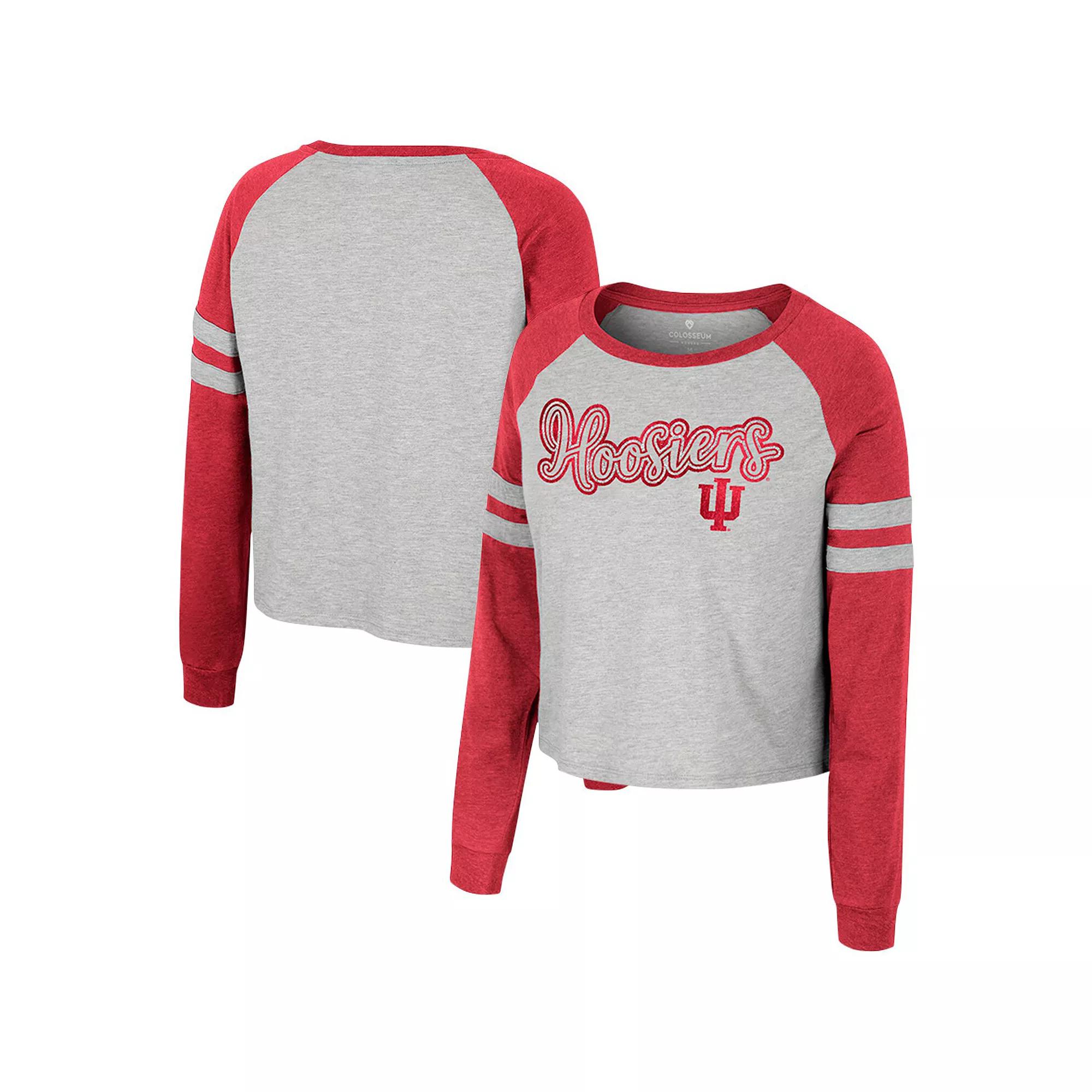Women's Colosseum Heather Gray Indiana Hoosiers I'm Gliding Here Raglan Long Sleeve Cropped T-Shirt, Size: XXL, Grey Product Image
