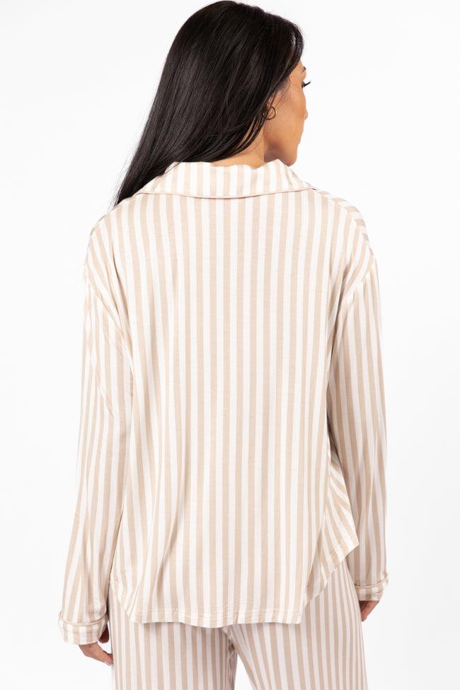 Good To Get Away Neutral Stripe Long Sleeve Pajama Top FINAL SALE Product Image