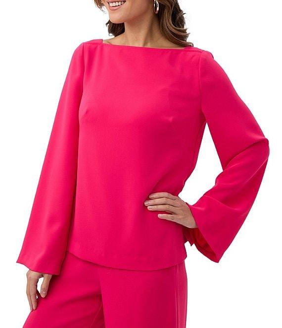 Trina Turk Sarese Georgette Coordinating Boat Neck Long Bell Sleeve Top Product Image