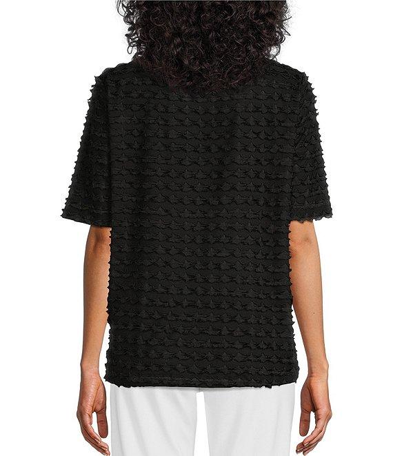 Multiples Petite Size Scoop Neck Elbow Sleeve Wave Knit Fitted Top Product Image