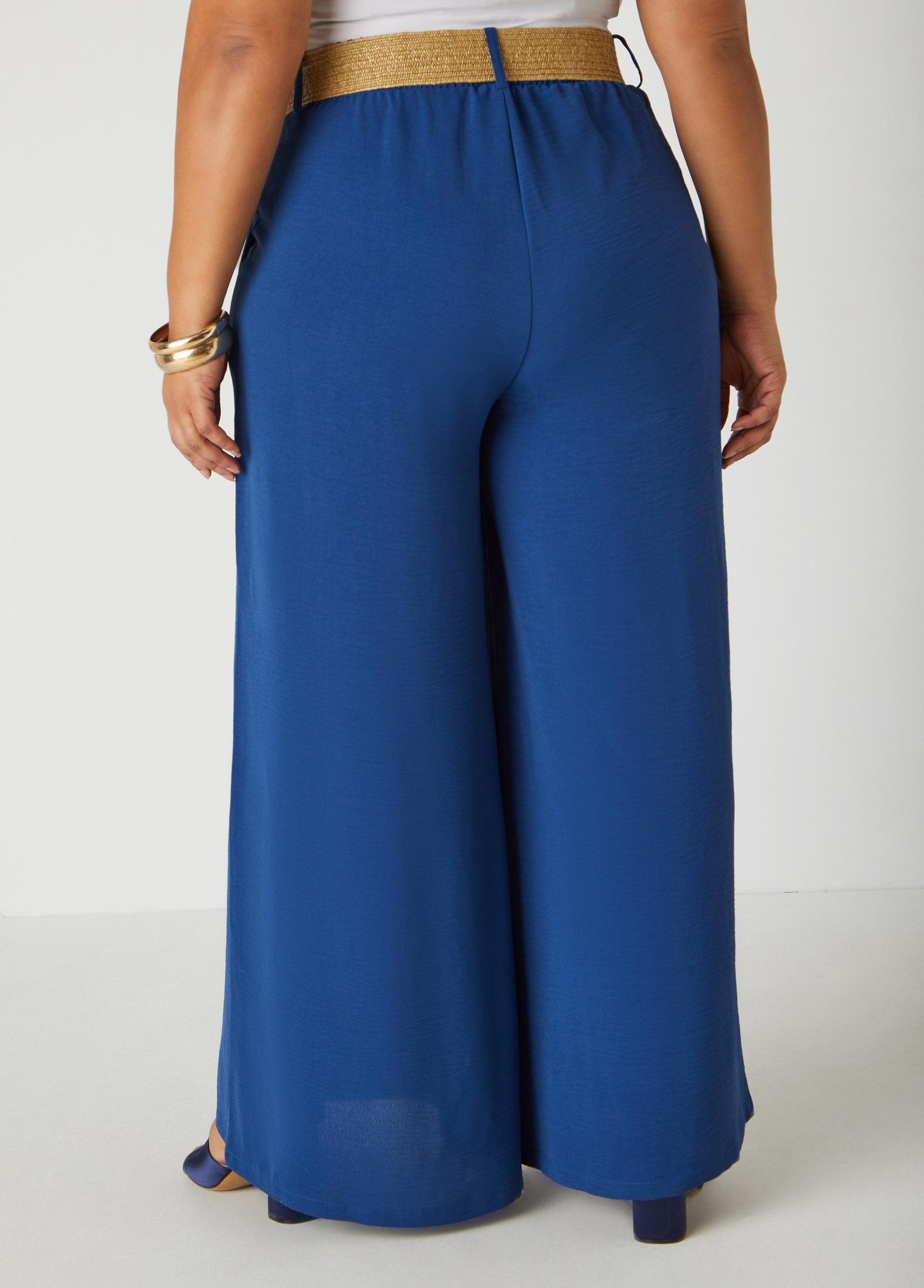 Belted Textured Wide Leg Pants Product Image