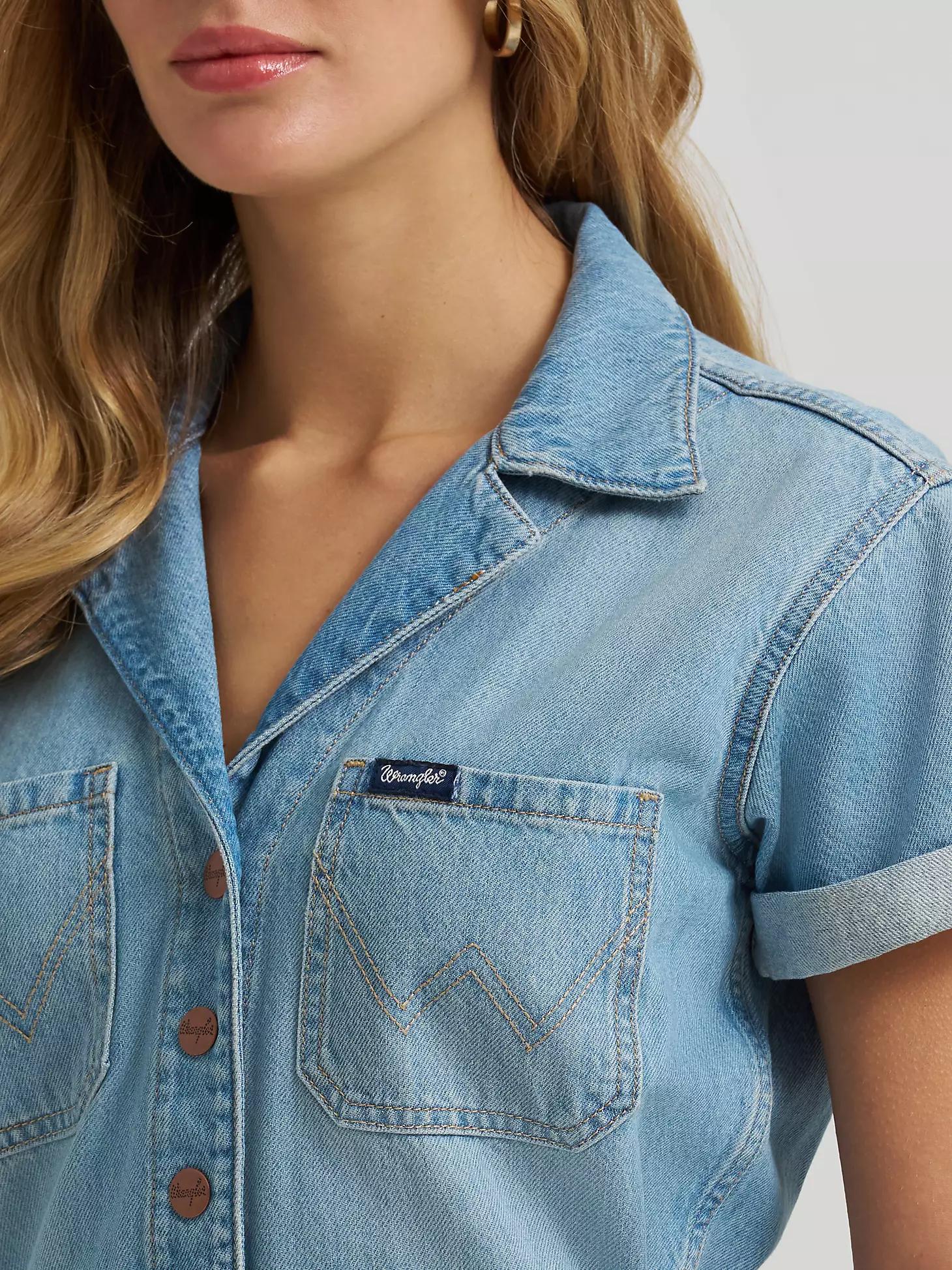 Women's Denim Snap Utility Romper | Women's DRESSES & JUMPSUITS | Wrangler® Product Image
