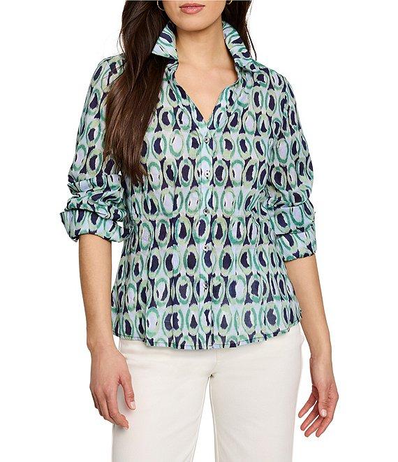 NIC + ZOE Ikat Rings Collar V-Neck Long Sleeve Button Front Shirt Product Image