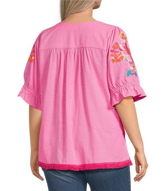 Calessa Plus Size Embroidered Square Neck Short Sleeve Top Product Image
