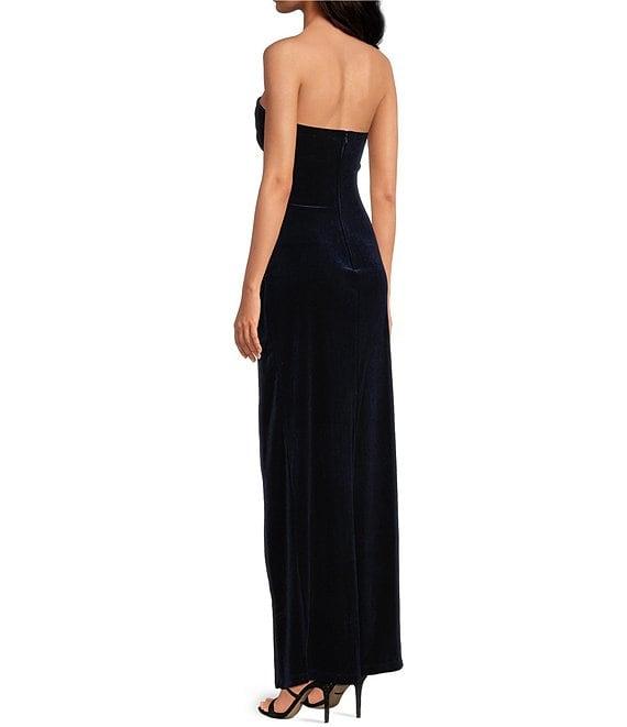 Pear Culture Strapless Ruched Velvet Long Dress Product Image