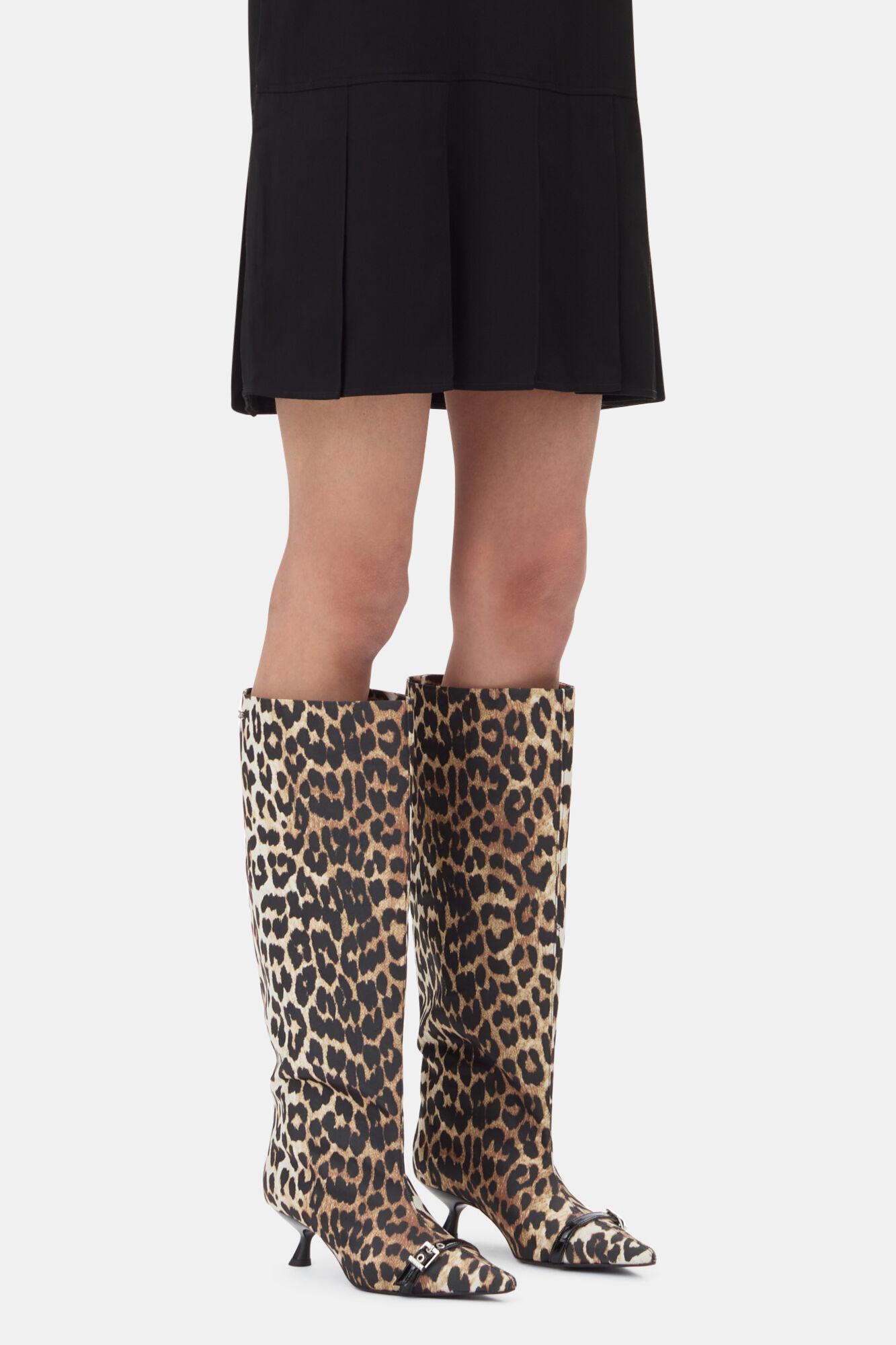 Leopard Eyelets Slouchy High Shaft Boots Product Image