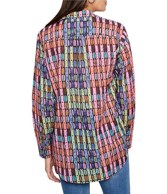 NIC + ZOE Crinkle Geo Dot Print Collar Neck Long Sleeve Button Front Shirt Product Image