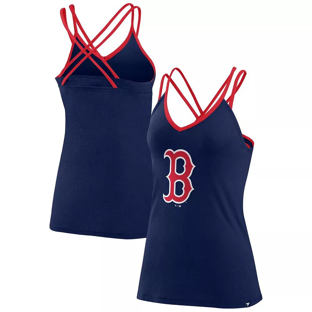 Women's Fanatics Branded Navy Boston Red Sox Barrel It Up Cross Back V-Neck Tank Top,  Product Image