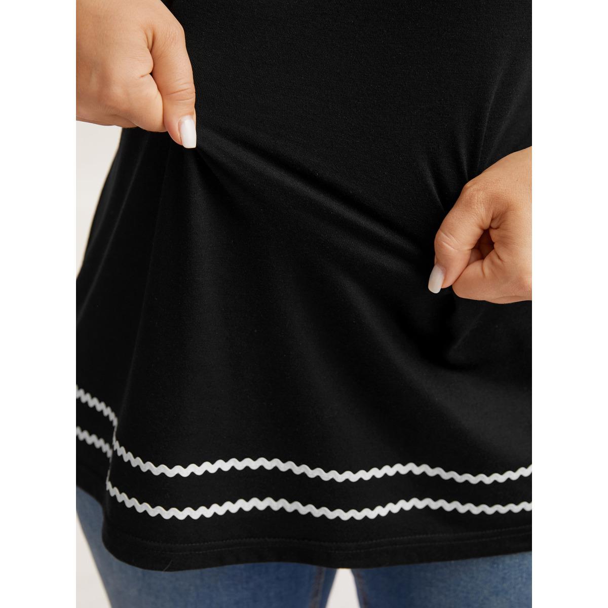 Plus Size Stretchy Webbed Split Neck Tank Top Women Black Woven ribbon&lace trim Notched collar Everyday-Casual Tank Tops Camis BloomChic 14-16/1X Product Image