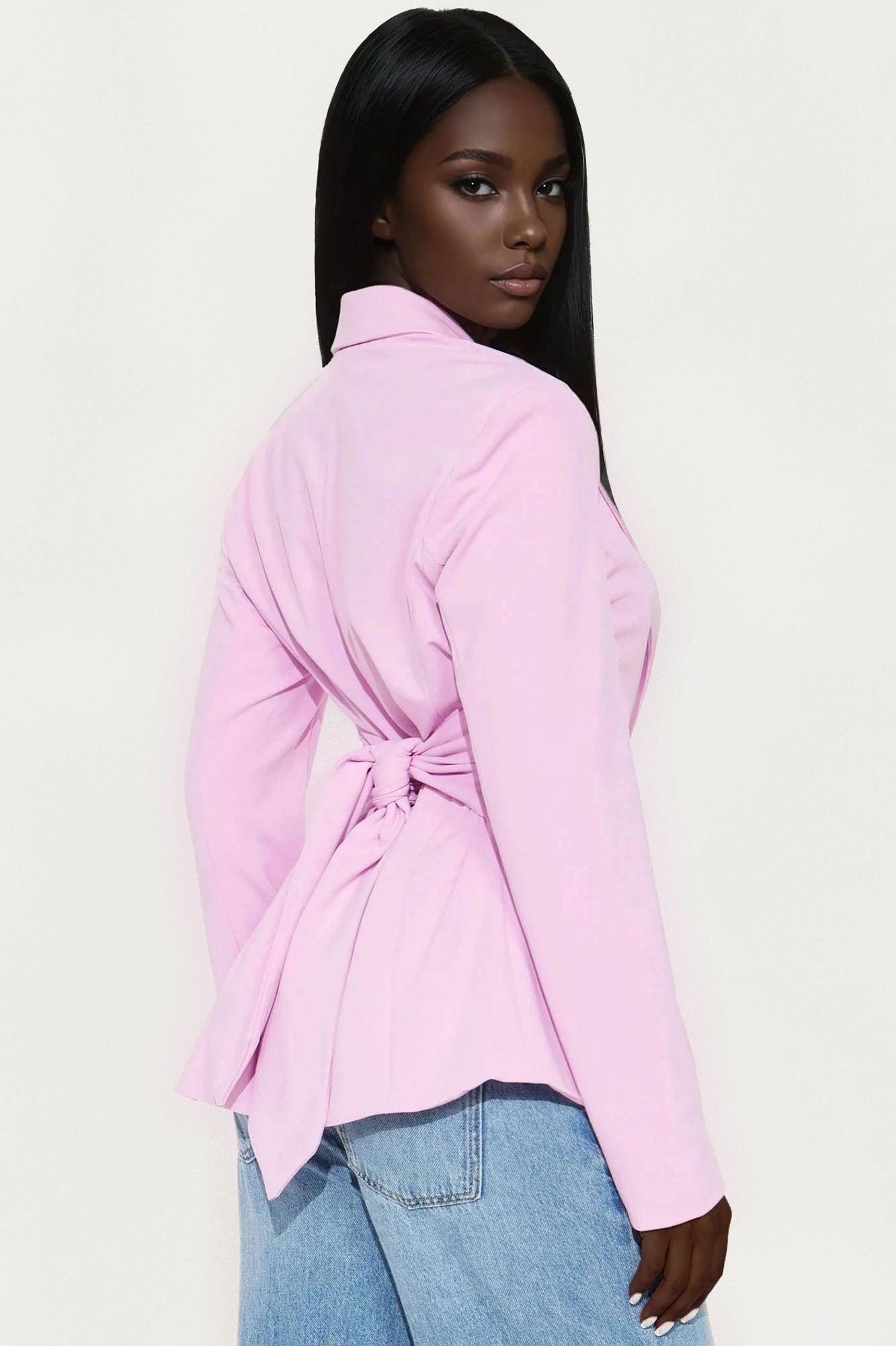 Classic Times Tie Waist Blazer - Pink Female Product Image