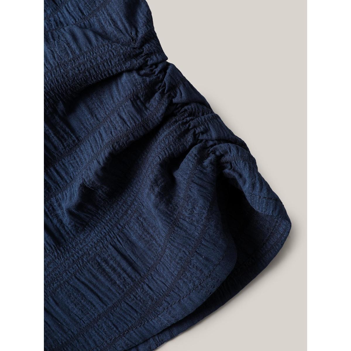 Plus Size DarkGreen Textured Gathered Sleeve Split Neck Blouse Women Office Short sleeve Asymmetrical Neck Office Blouses BloomChic 26/4X Product Image