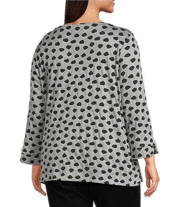 Ali Miles Plus Size Jacquard Knit Dotted Round Neck 3/4 Sleeve Tunic Product Image