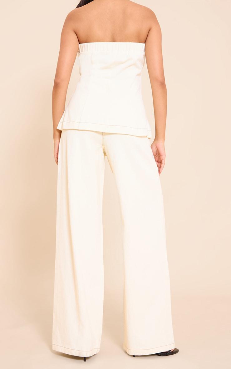 Ecru Tailored Style Wide Leg Jeans Product Image