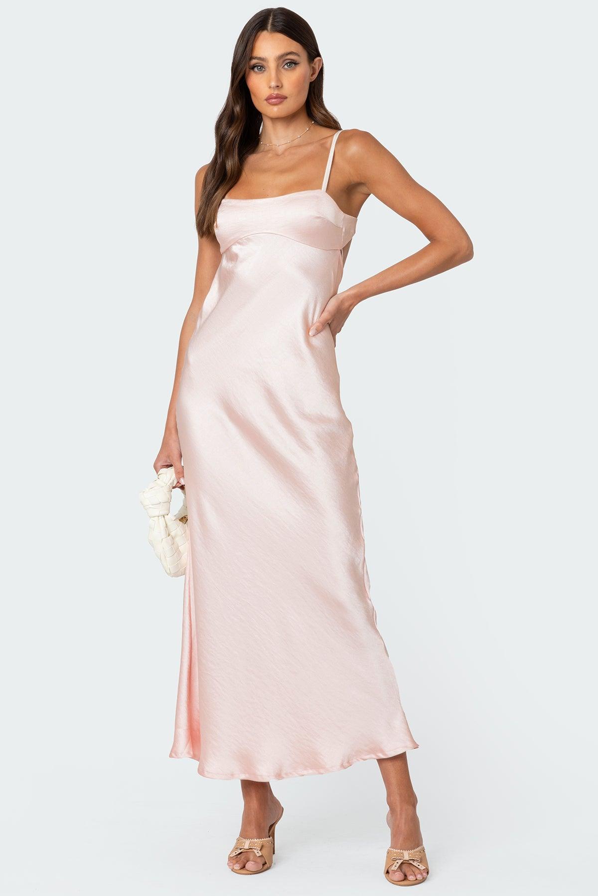 Vienna Open Back Satin Effect Maxi Dress Product Image