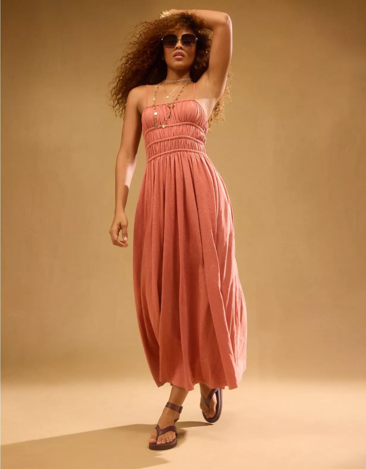 AE Sunchaser Knit Smocked Bodice Midi Dress Product Image